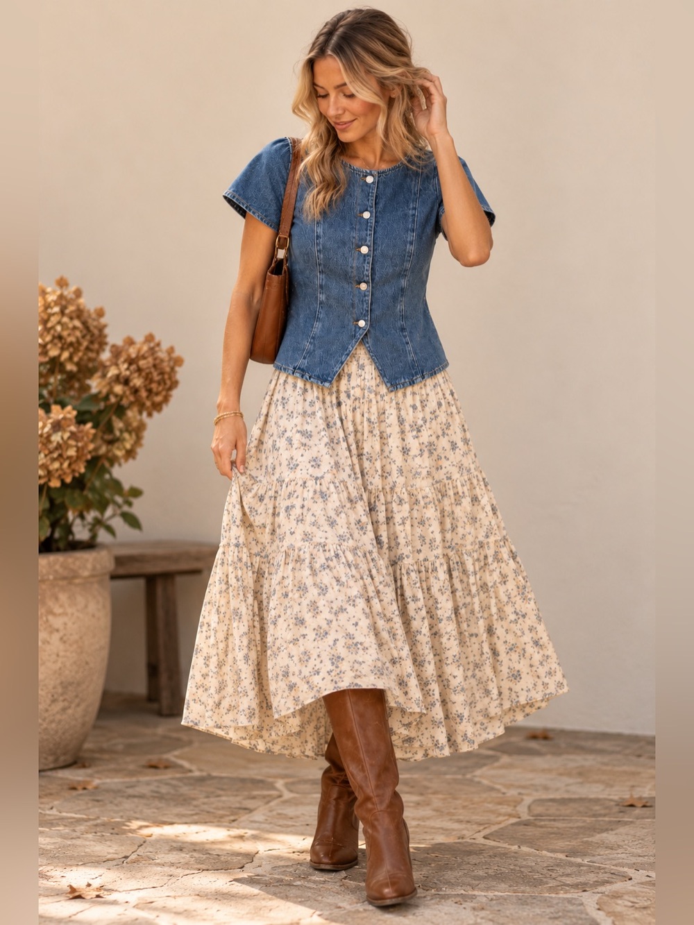 ASOS Design Denim Button Front Top Medium Y2K Cottagecore